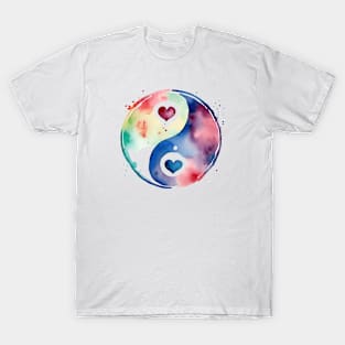 Yin And Yang Symbol With Hearts In Watercolor T-Shirt